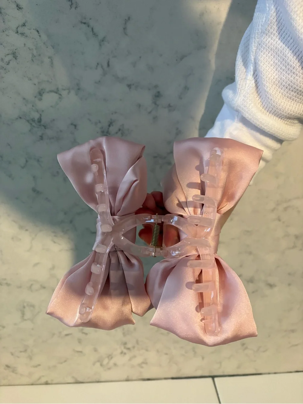Pink Satin Bow Hair Clip